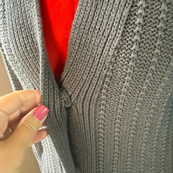 Cabi Gray Long Knit Cardigan Sweater Coat Women’s M | Button Front Pockets - Picture 2 of 7